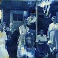 Digital image of photo of a group of six women, three men and a dog posed, no place (probably not Hoboken), no date, circa late 1910-1920.