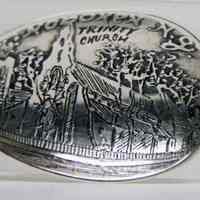 Spoon, sterling silver souvenir, depicting Trinity Church, Hoboken,ca. 1890-1905.