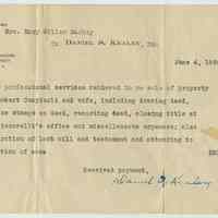 Receipt for Mrs. Mary Miller Markey from Daniel S. Kealey for professional services rendered, June 4, 1920.