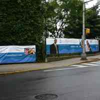 Digital color image of the Maxwell House Coffee plant site with printed vinyl fence sign banners, Hoboken, October 2004.