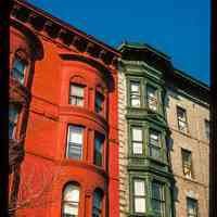          Color slide of eye-level view of cornices, brackets and bay windows on 1226 Washington and the adjecent building on the SW corner of Washington and 13th picture number 1
   