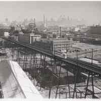 B+W photo of Public Service elevated streetcar railway running to Jersey City Heights, Jersey City, n.d., ca. late 1940s.