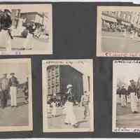 Digital image of an album leaf with 10 b+w photos of drum & bugle corps, Hoboken, 1949-1950.