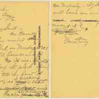 Draft letter by Mrs. Mary H. Markey to L.G. Smith, Washington, D.C., undated, circa early December, 1919, re visit by Mr. Barrett to the Admiral Benson Club, Hoboken; decision to keep club open until first of the year.