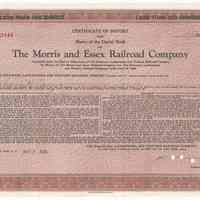 Certificate of deposit: Morris & Essex Railroad Co. shares for D.L. & W. R.R. stock; William H. Tams, May 9, 1945.