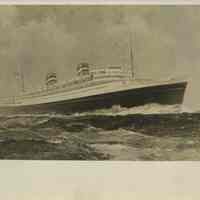Sepia-tone photo of painting of the S.S. Nieuw Amsterdam, Holland America Line, n.d., ca. 1938-1950.