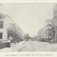 Printed B+W photograph of Old German Club, Sixth and Hudson Streets, Hoboken, ca. 1908.