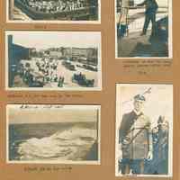 Album leaf with five mounted black-and-white photos of the Hoboken docks and on board the S.S. St. Paul, North German Lloyd Line, 1914.