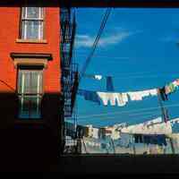          Color slide of detail view of back façade and fire escape at 801 Willow showing clotheslines picture number 1
   