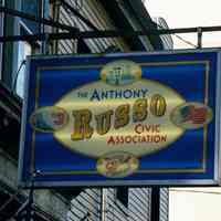 Color photo of hanging sign for The Anthony Russo Civic Association, 420 Adams St., Hoboken, Jan. 3 & 4, 2002.