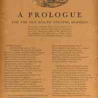 Framed broadside "A Prologue for the Old Rialto Theatre, Hoboken" by Christopher Morley. [Hoboken]: no date [1928]. Inscribed and signed.