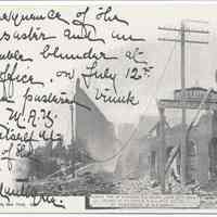 Postcard: [1900 Hoboken Pier fire.] Great Fire at Hoboken S.S. Docks, June 30th, 1900. Ruins at Entrance N.G. Lloyd S.S. Co. ...N.Y. World. [1900.] Private mailing card; inscribed; unposted.