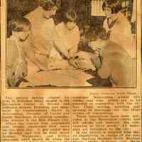 Digital image of newsclipping with photo of Marie Durstewitz instructing sewing students at recreation center, Hoboken, no date, ca. mid-1920