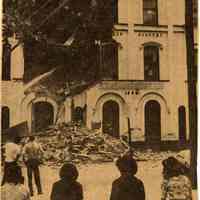 Newsclipping of captioned photo of demolition underway on Stevens Academy, Hoboken from New York Times, no date, probably May 16, 1976.