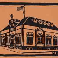 Linoleum block print: Post Office. Hoboken, n.d., [issued June 1932.]