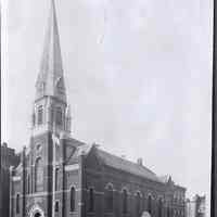 B+W photo negative of St. Matthew Lutheran Church, southwest corner of Hudson and 8th Sts., Hoboken, no date, ca. 1955-1956.