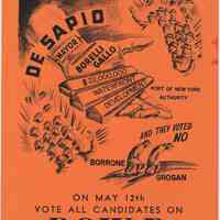 Digital images of political campaign pamphlet for re-election of Mayor Fred DeSapio, Hoboken, no date, ca. 1951.