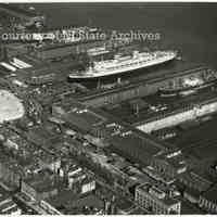 B+W aerial photo of the Holland America Lines Hoboken Piers, October 14, 1948.