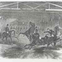 Photographic b+w reproduction: Jeu de Barre. Published wood-engraving in Frank Leslie