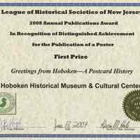          certificate 5: First Prize, Poster, Greetings from Hoboken
   