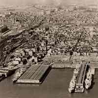 Digital image of B+W aerial photo of Hoboken south of Fourth Street looking west from the Hudson River ca.1969-1970.