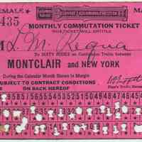 Monthly Commutation Ticket; Aug. 1922; D.L. & W. R.R.; Montclair & New York.