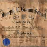 Diploma of Mildred Marion "Molly" Pescatore, Class of 1926, Joseph F. Brandt Junior High School, Hoboken, 1926.