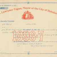 Unissued City of Hoboken License for 1896-97 expiring the first Monday of June, 1897, Hoboken, 1896.