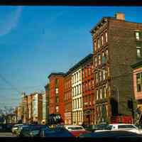          Color slide of eye-level view of row houses on the E side of Adams between 4th and 5th looking N picture number 1
   