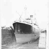 B+W photo of the S.S. Belvedere in dry dock, Hoboken, no date, ca. 1940.