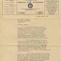 TLS Edward Arnold, Comptroller, National Catholic War Council to Mrs. Mary H. Markey, Nov. 24, 1920 re records need for audit of Admiral Benson Club & Emergency Fund.