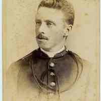 Cabinet photo of man with mustache in military uniform, no date, circa 1885-1890.