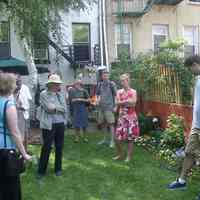 Digital color image of the gardens and people on the Secret Gardens Tour, Hoboken Historical Museum, Hoboken, June 9, 2002.