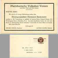 Postal card: Announcement of viewing hours for Hermann Sackmann at Lawton-Turso Funeral Home, 633 Washington St., Hoboken, n.d. (Aug. 1971.)