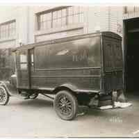 Sepia-tone photo of a fish delivery truck taken in Hoboken, Oct. 18, 1929.