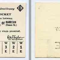 Ticket, transportation, sample: Erie-Lackawanna Railroad. Yearly Ten Trip Ticket Between Between Orange & Newark (Broad St.) or Harrison (Essex St.) 1965.
