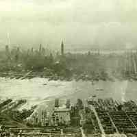 Digital image of b&w aerial photo of the north end of Hoboken looking east, Hoboken, no date, ca. 1940-43.