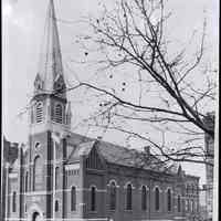 B+W photo negative of St. Matthew Lutheran Church, southwest corner of Hudson and 8th Sts., Hoboken, no date, ca. 1955-1956.