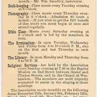          enclosure, attachment: card, 1885 classes at YMCA
   