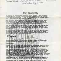 Newsletter: The Academy. Alumnae Association of The Academy of the Sacred Heart, Hoboken, 1st issue, n.d., ca. Spring 1982.