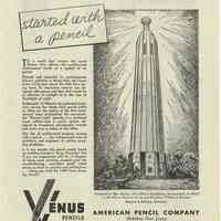 Ad, magazine: The Edison Tower, Tribute to a Great Genius; Venus Pencils, American Pencil Co., Hoboken, N.J. Sept. 1, 1938.