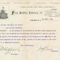 Letter to Mayor & Hoboken City Council from Board of Free Public Library Trustees, requisition for current expenses, May 25, 1904.