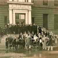 B+W photo of a Christmas ceremony on the street at St. Mary