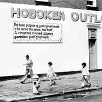 B+W photo of a painted wall for "Hoboken Outlook," location unidentified, no date (ca. 1973-75).