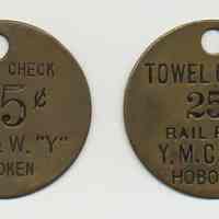 Towel checks,4: D.L. & W. "Y", Hoboken; Rail Road Y.M.C.A. of Hoboken, n.d., ca. 1950s-1960s.