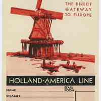 Label, baggage: Holland-America Line, Cabin Class. For use at Fifth Street Pier, Hoboken. N.d., ca. late 1940s or early 1950s.