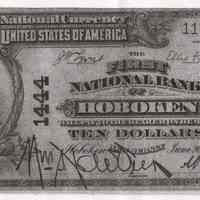          First National Bank of Hoboken, currency, 10 dollars, 1905, no enhancements
   