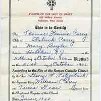          Certificate of Baptism, front
   