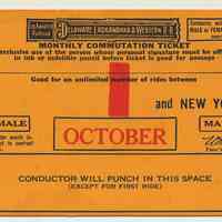 Ticket sample: D.L. & W. R.R. monthly commutation between station to be entered & N.Y.; Oct. 1944.
