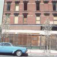 Color slide of buildings under renovation on or near First and Clinton Sts., Hoboken, ca. 1983-84.